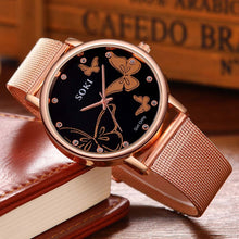 Load image into Gallery viewer, Hot Sale Women Watches Butterfly Dial Ladies Quartz Wristwatch Rose Gold Mesh Belt Female Clock Top Brand Zegarki Damskie reloj